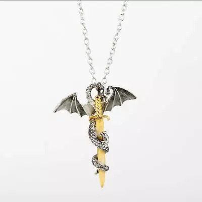 Dragon Sword Jewelry Vintage Silver Gold Medieval Renaissance Pendant Necklace • $12.28