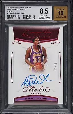 2020-21 Panini Flawless Magic Johnson Legendary Scripts Ruby Auto /15 Low POP  • $399.99