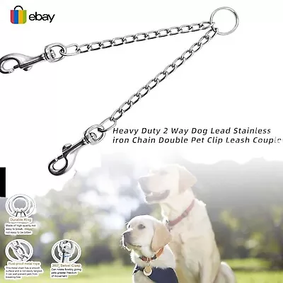 Double Dog Coupler Couple Lead Twin Walk 2 Dogs Chain Walking Pet Collar Dual • £3.95