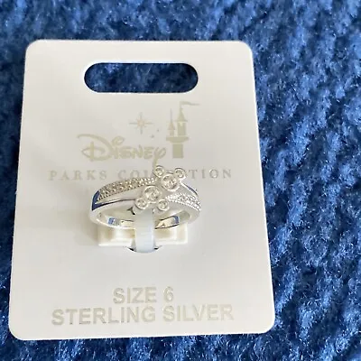 Disney Parks Mickey Double Icon Ring Swarovski 925 Sterling Silver Size 6 • $29.95