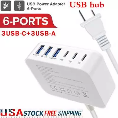 Fast USB-C Wall Charger 6-Port USB Hub Charging Station PD Power Adapter • $17.58