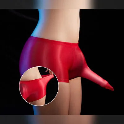 Mens Satin Silky Boxer Briefs Oil Shiny Underwear Stretch Smooth Pouch Underpant • $8.45
