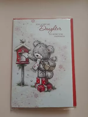 For A Special Daughter Christmas Card- Cute Bear Lovely Verse • £1.69