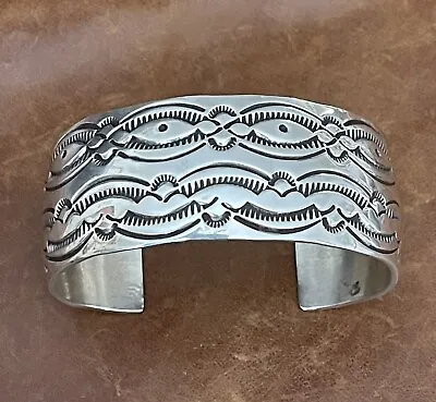 Vintage Native American Navajo By T S Sterling Stamped Mens Cuff Bracelet 7 3/8” • $390