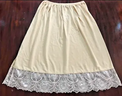 US Womens Half Slip Petticoat 100% Cotton Long Underskirt  Lace Waist Silp Beige • $8.15