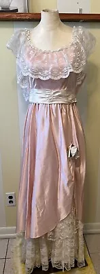 VTG 70s 80s Prom Cottagecore Pink Lace Ruffles Maxi Dress Women XS 7/8 B30  • $65