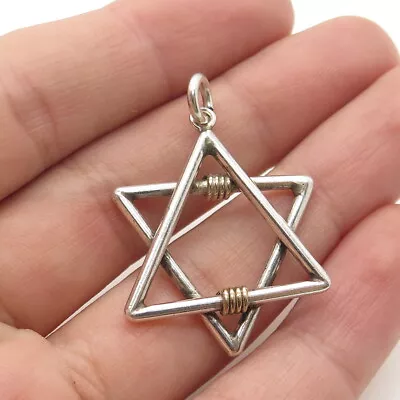 925 Sterling Silver Gold Filled Vintage Star Of David Judaica 3D Pendant • $49.99