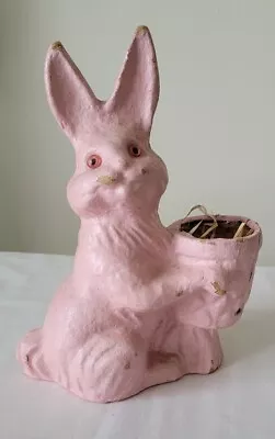 Vintage Paper Mache Easter Bunny Rabbit Candy Container Plastic Eyes Pink 8 3/4  • $40.99