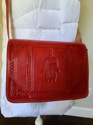 Handmade Moroccan  Leather Boho Red Purse Khamssa Carved Handbag • $45