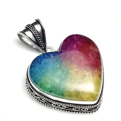 Rainbow Solar Quartz Heart Antique Design Pendant Jewelry Wedding Gift NP 082 • $9.99