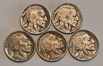 Five Full Date Buffalo Nickels With Five Different Dates! • $9.95