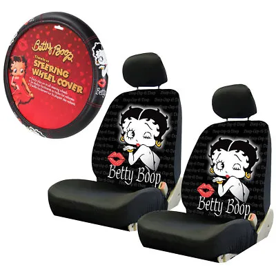 $69.61 • Buy New Betty Boop Kiss Red Lips Car Truck 2 Front Seat Covers Steering Wheel Cover
