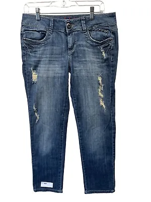 Elle Women's Size 8 Blue Skinny Boyfriend Distressed Cotton Blend Stretch Jeans • $11.68