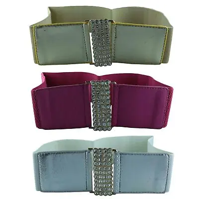 £2.40 • Buy Womens Diamonte Stone Interlock Buckle Elastic Wide Stretch Cinch Belts One Size