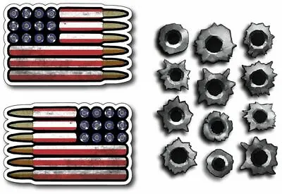 $6.99 • Buy American USA Bullet Hole Flag Vinyl Decal Bumper Sticker Car Truck Window 14pack