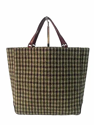 Kate Spade Houndstooth Wool Leather Trim Bag Tote Made In Italy • $44.99