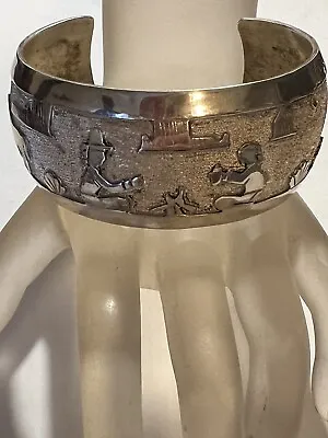 Navajo Vintage  Sterling Silver Story Teller  Wide Cuff Bracelet Horses • $328
