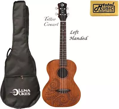 Luna Mahogany Tattoo Concert Ukulele LEFTY W/TMS Polishing Cloth UKE TC MAH L P • $112.99