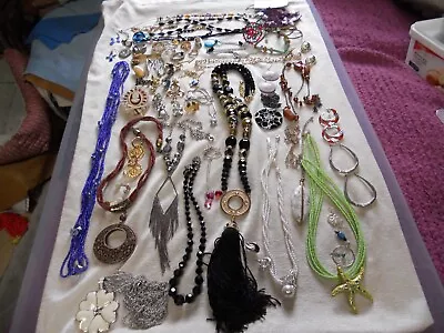 Jewelry Lot Over 2 Lbs Necklaces Earrings Bracelet Rings Pins Tie Clip Wear Sell • $9.99