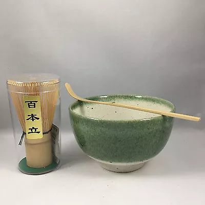 Japanese Matcha Bowl Cup Oribe Spoon W/ 100 Count Whisk Tea Ceremony Set • $28.95