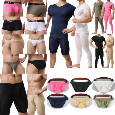 Men's Breathable T-shirts Tops Long Pants Male Gay Sexy Boxer Shorts Briefs Pant • £11.94