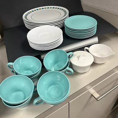 $25 • Buy VTG TEXAS WARE AQUA MELAMINE 34pc. SET, RETRO / CAMPING / SPECTACULAR CONDITION!
