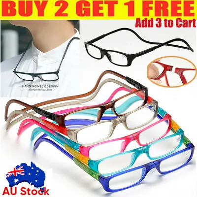 Folding Magnetic Reading Glasses Snap Click Front Neck Hanging Spectacles 8Color • $9.66