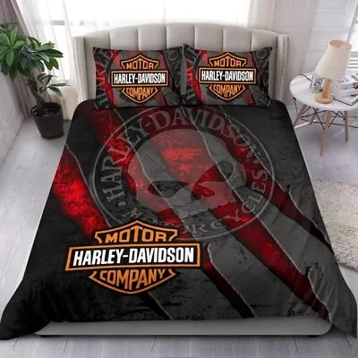 3D Printed Harley-Davidson Bedding Set With SKULL And Motorcycles Duvet Cover #2 • $9.99