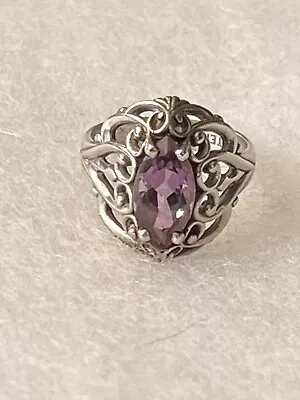 Lovely Sterling 925 KBN Kabana Marquise Amethyst Scroll Ring Size 6 • $28