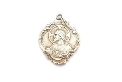 Vintage Sterling Silver 925 Sacred Heart Of Jesus Religious Medal • $24.99