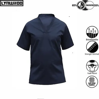 Unisex Hospital Medical Scrub Doctor Nursing Tunic Uniform Navy Blue Top Shirt • £11.50