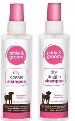 £6.50 • Buy 2x Pride & Groom Dog Doggie Dry Shampoo Spray With Raspberry Fragrance - 200ml