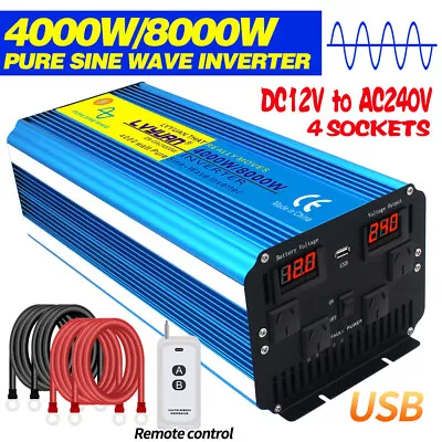 4000W 8000W Pure Sine Wave Power Inverter Converter 12V To 240V Remote Control • $379.90