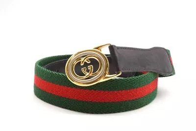 GUCCI Accessory Collection Vintage Sherry Line Belt GG Canvas Black 8023k • $393.67