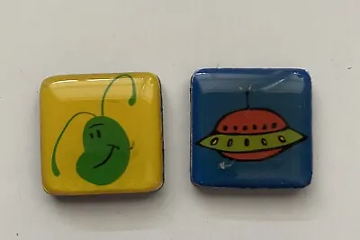 Mini Tile Magnets Lot Of 2 Tile Fridge Magnets Bug Face And UFO • $7.99