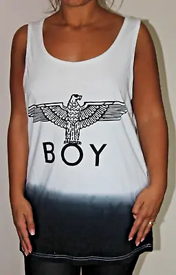 £5 • Buy Boy London Black White Dip Dye Effect Logo Vest Top Size L