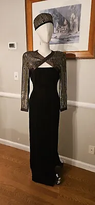 Vintage 1990s Brown Velvet And Sequined Formal Wiggle Dress With Matching Hat... • $200