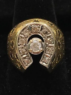 Men's 14K Yellow Gold 0.50 TCW Natural Diamonds Horseshoe Ring 9.2gr. Size 8.5 • $1013.96