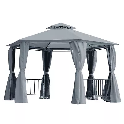 Outsunny 3 X 3(m) Gazebo Canopy 2 Tier Patio Shelter Steel For Garden Grey • £283.99