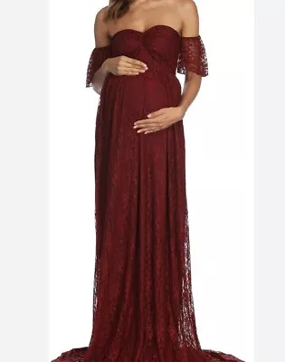 Maternity  Props Floral Lace Dress Fancy Pregnancy BURGUBDY Used • £15.40