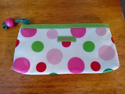 Modella Pink & Green Polka Dot Coated White Material Lined Cosmetic/Makeup Bag • $12