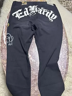 Ed Hardy Jeans Denim 5 Pocket Embroidered Skull Snake Panther Men SZ 42 X 31 Blk • $100