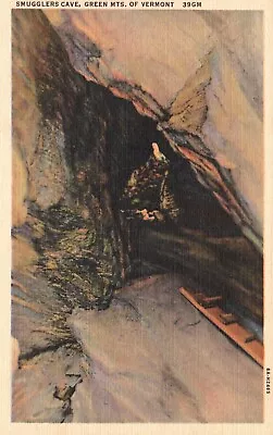 Postcard VT Green Mountains Vermont Smugglers Cave 1936 Linen Vintage PC H4168 • $4