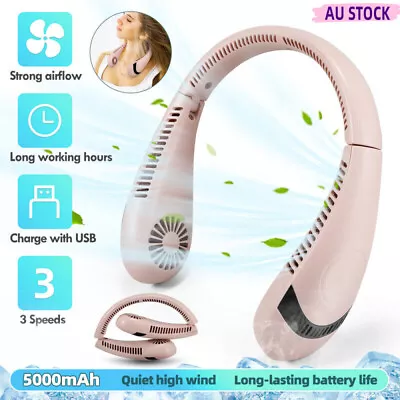  Portable 5000mAh Mini Neck Fan Bladeless Hanging Air Cooler USB Rechargeable AU • $19.59