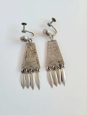 Vintage Sterling Silver Native American Old Pawn Screw Back Etched Earrings  • $44.99