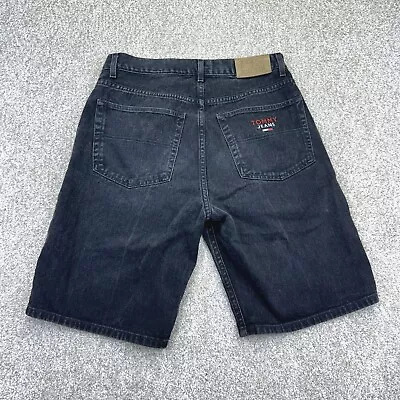 VINTAGE Tommy Hilfiger Jean Shorts Size 34 (Actual 33) Mens Leather Tag Black • $39.99