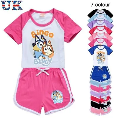 £5.95 • Buy Girls Bingo Bluey Summer T-shirt Top Tracksuit Sets Tshirt Shorts Suits Age 2-14