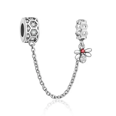 Honey Bee Safety Chain Charm For European Bracelets S925 Sterling Silver • £8.99