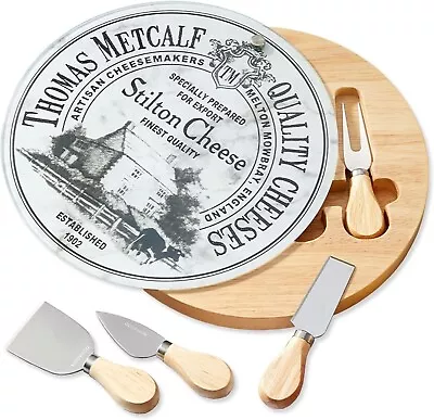 Glass Topped Lazy Susan Cheese Board & Cheese Knife Set - Gift Boxed • £27.99