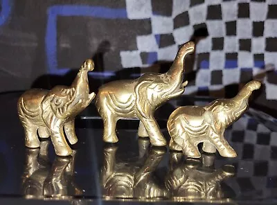 Vintage Small Miniature Brass Elephants Figurines Made In Taiwan  • $18